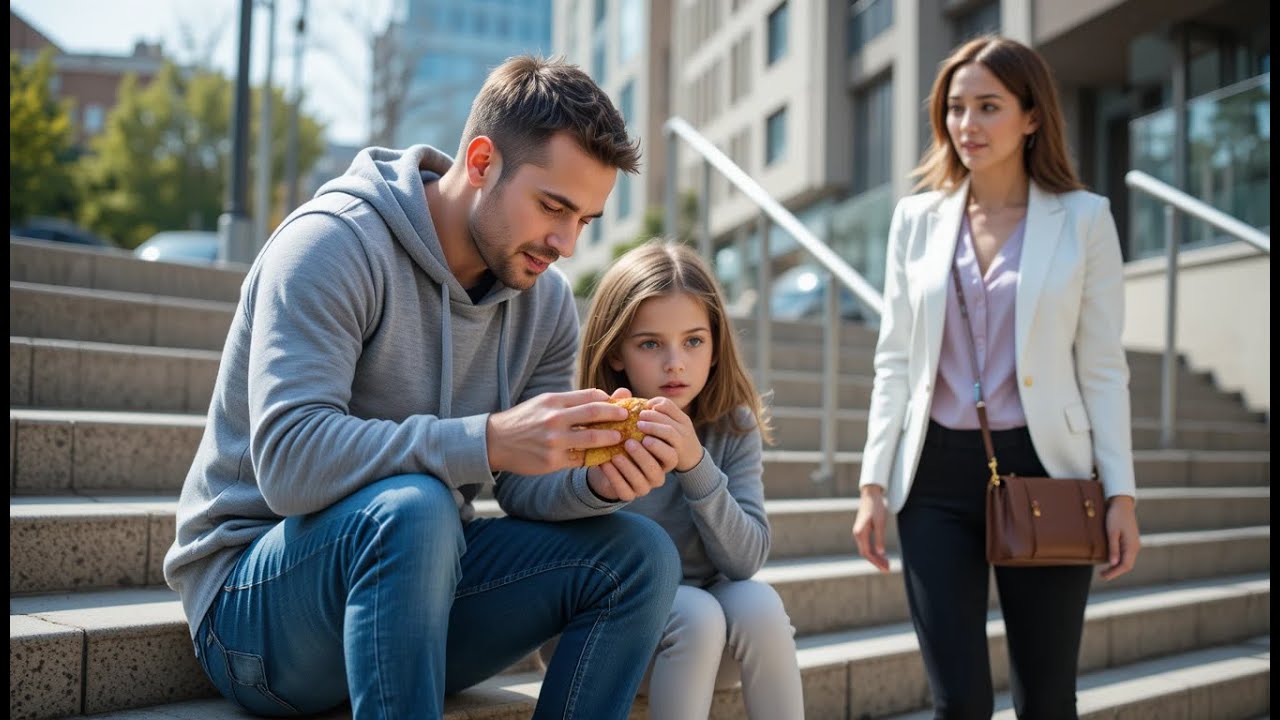 Padre soltero da sándwich a niña triste sin saber que su madre era una directora ejecutiva