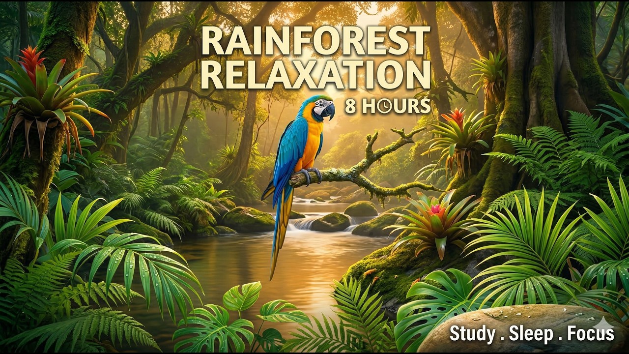 8 HOURS Tropical Paradise: Exotic Birds Singing & Rainforest Sounds for Relax, Study and Sleep