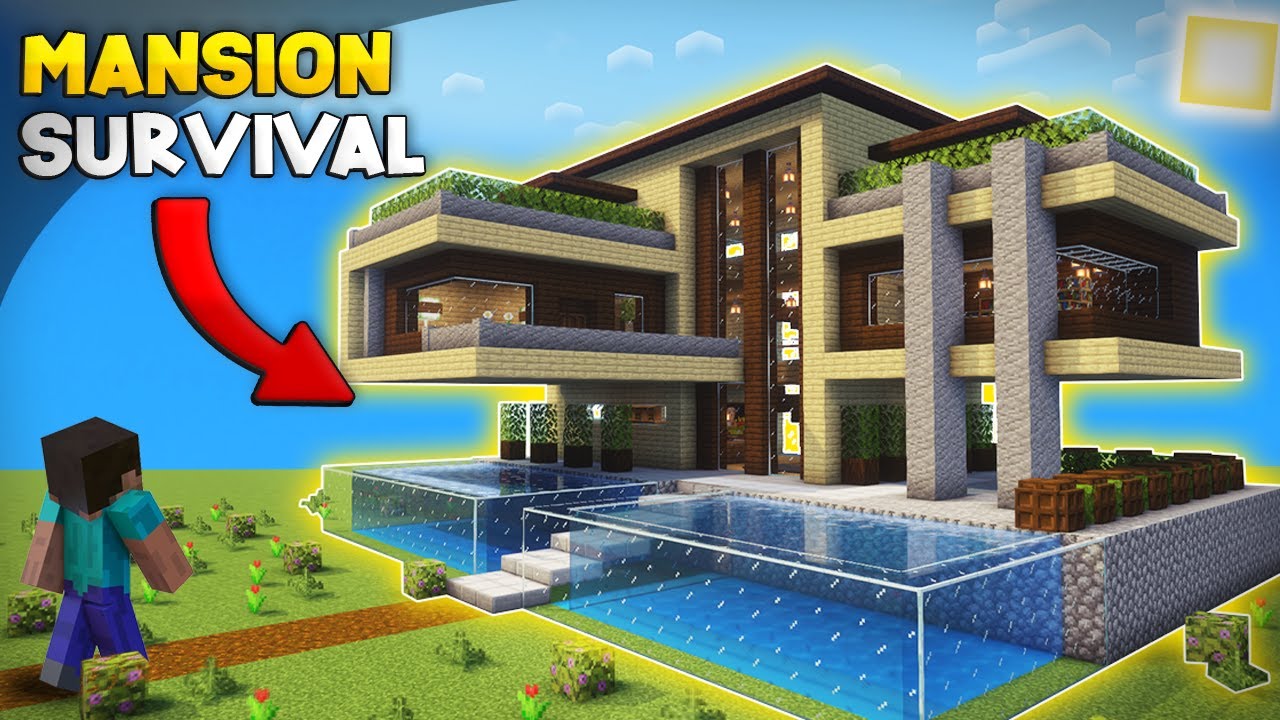 MINECRAFT: COMO HACER UNA INCREIBLE MANSION CON ALBERCA PARA SURVIVAL! | EPICA MANSION