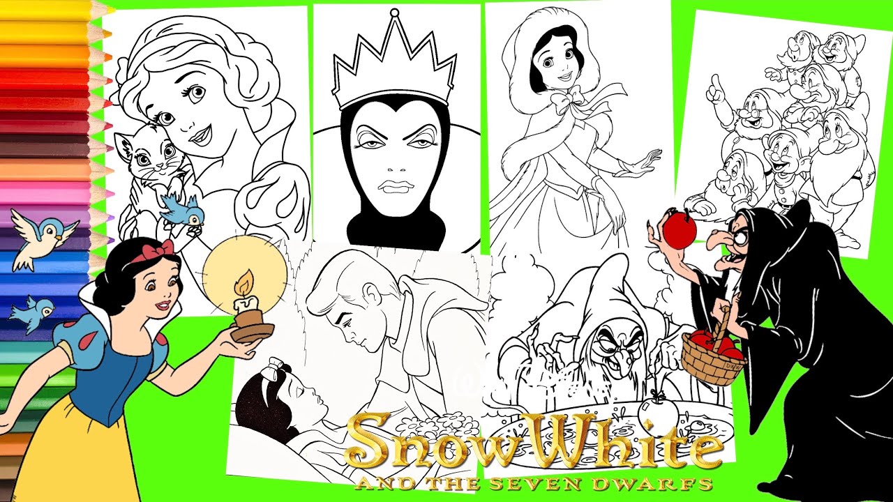 Coloring Princess Snow White & Seven Dwarfs COMPILATION - Coloring Pages with Animation