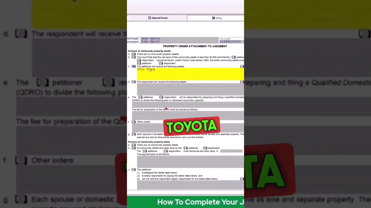 FL-345 PROPERTY ORDER TUTORIAL (link to full video in description below)