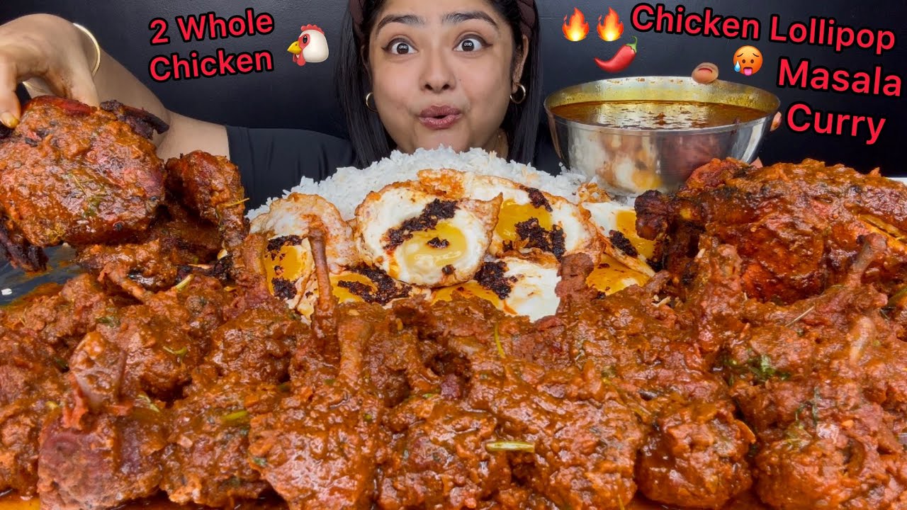 SPICY CHICKEN LOLLIPOP MASALA CURRY, 2 SPICY WHOLE CHICKEN CURRY WITH CHILLI OIL EGGS & BASMATI RICE