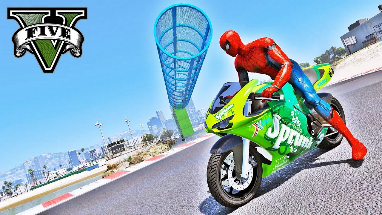 Super MOTOS com Homem Aranha e Heróis na RAMPA! Mapa Novo GTA V Mods - IR GAMES