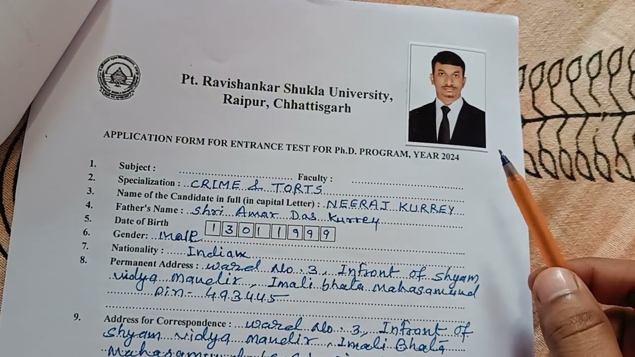How to Fill PhD Form of PRSU (Pt. Ravishankar Shukla University) | Step-by-Step Guide