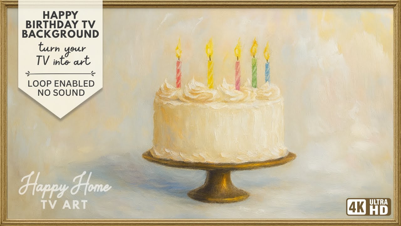 Happy Birthday Background Loop (No Sound) • 4K Cake TV Art Screensaver • Birthday Cake TV Wallpaper
