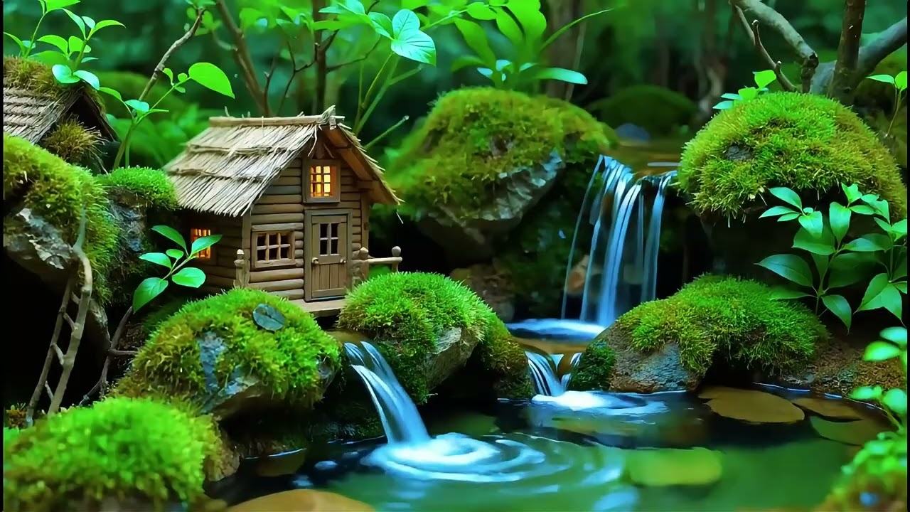 🍃 Fantasy Forest Cabin & Flowing Stream 💧 | Relaxing Nature Sounds with Soft Instrumental Music