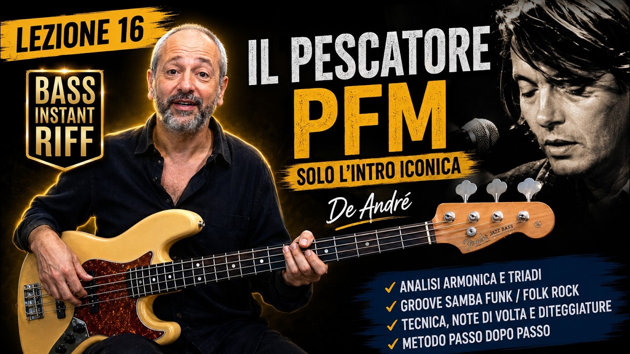Migliora la tecnica sul basso con “Il Pescatore” (De André / PFM) | Lezione di basso completa