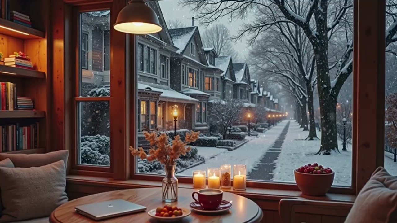 Winter Coffee Shop Ambience with Smooth Jazz for Stress Relief and Mental Relaxation