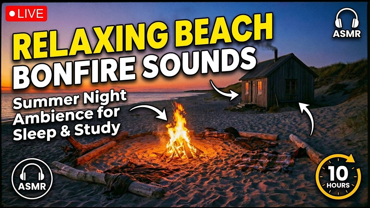 Relaxing Beach Bonfire Sounds: Summer Night Ambience for Sleep & Study