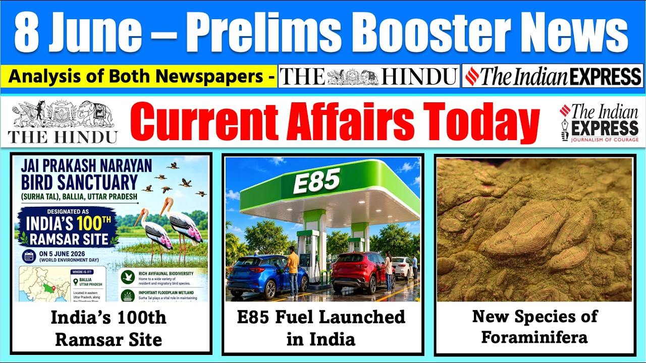 8 June 2026 | Current Affairs Today | The Hindu News Analysis, Indian Express News , PIB Analysis