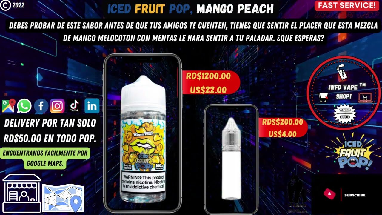 L&iacute;quido para vaporizadores, Iced fruit pop, Mango Peach