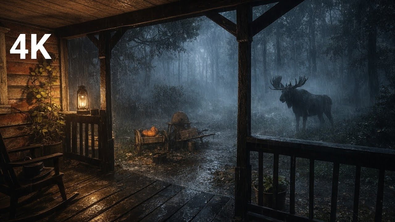 Deep Forest Retreat: Rain on the Wooden Deck 🌲🌧️ 10 Hours of Thunder & Rain ASMR for Sleep