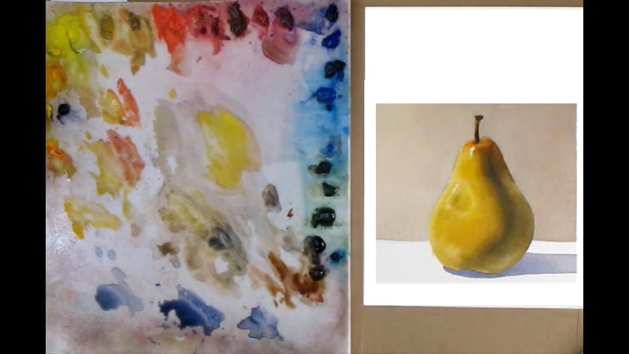 Watercolor Painting A Pear Simple Using Complementary Underpainting