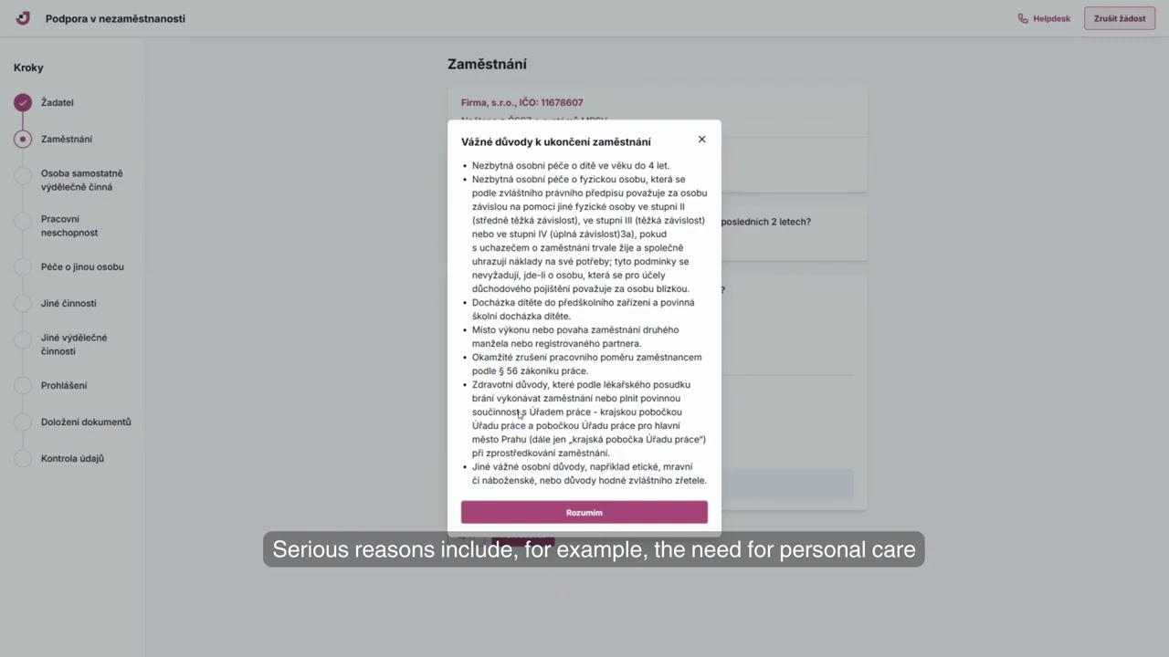 Žádost o podporu v nezaměstnanosti online ENG