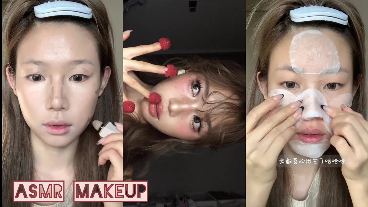 ASMR Makeup & Skincare tutorial 🍓 Satisfying V&iacute;deos ♡ Aesthetic ✨️
