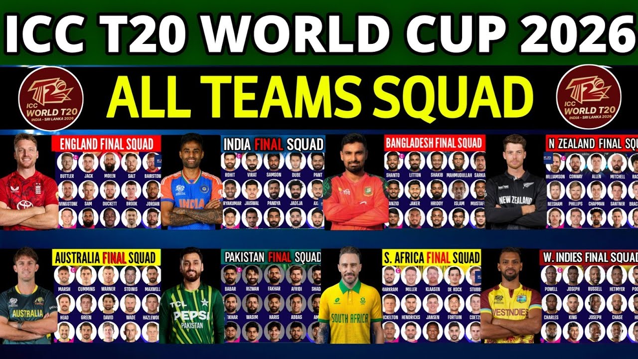 T20 World Cup 2026 : All Teams Squad | ICC T20 Cricket World Cup 2026 All Teams Squad | T20 WC 2026