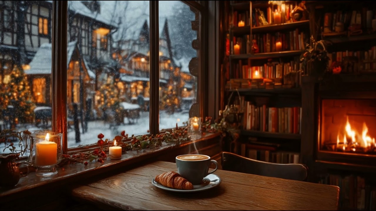 Cozy Winter Piano Jazz ☕ Fireplace Café Music for Relax, Study & Reading