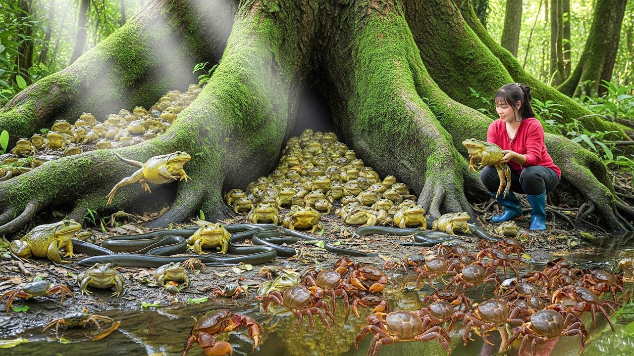 Harvest 1000kg of Frogs from the Stream to Sell the Countryside Market - Escaping the Giant Python