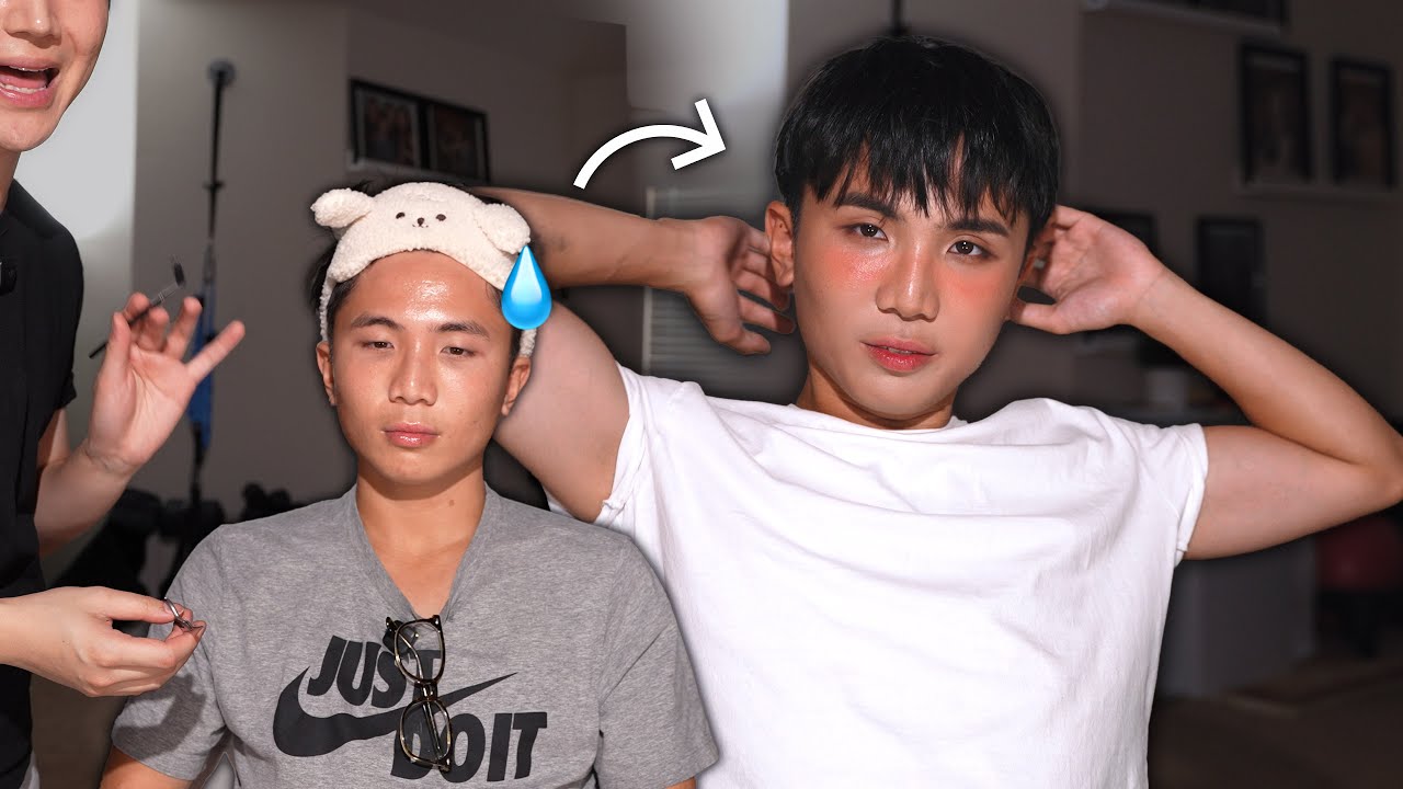 Torturing my little brother with the kpoop idol makeup experience 👹