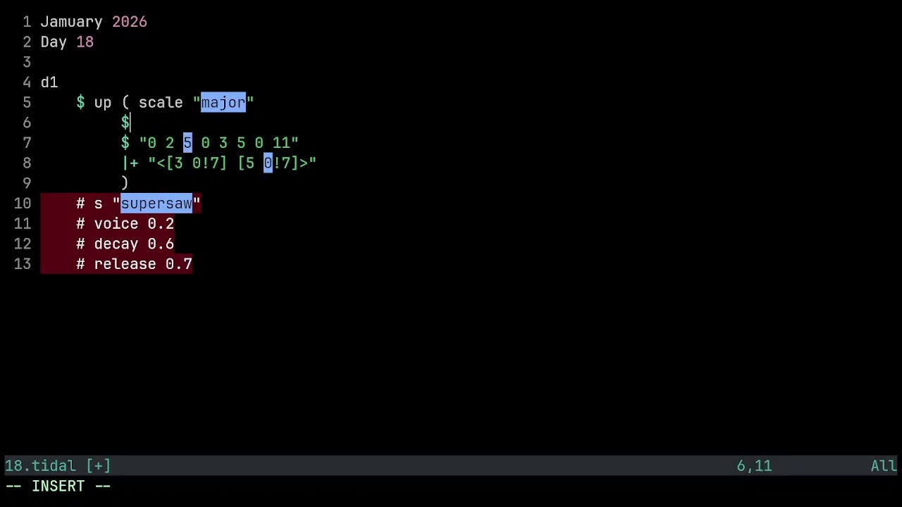 Jamuary 2026 Day 18 Tidal Cycles Livecoding