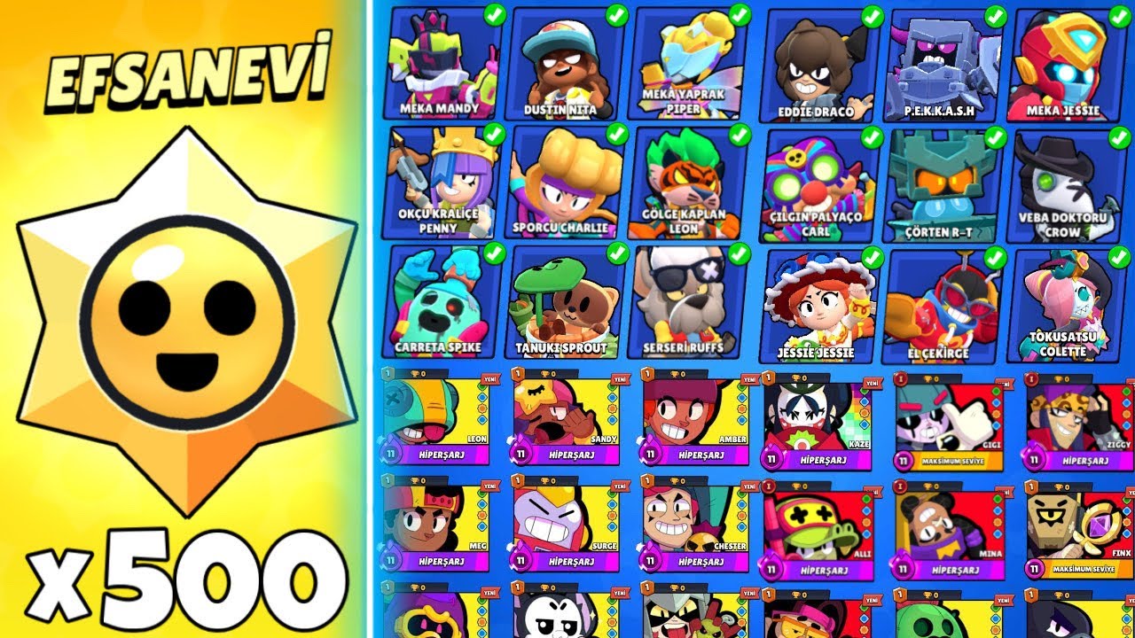 EFSANEVİ STARR HEDİYESİ AÇARAK OYUNDAKİ TÜM KOSTÜMLERİ VE KARAKTERLERİ ÇIKARTTIM !! BRAWL STARS