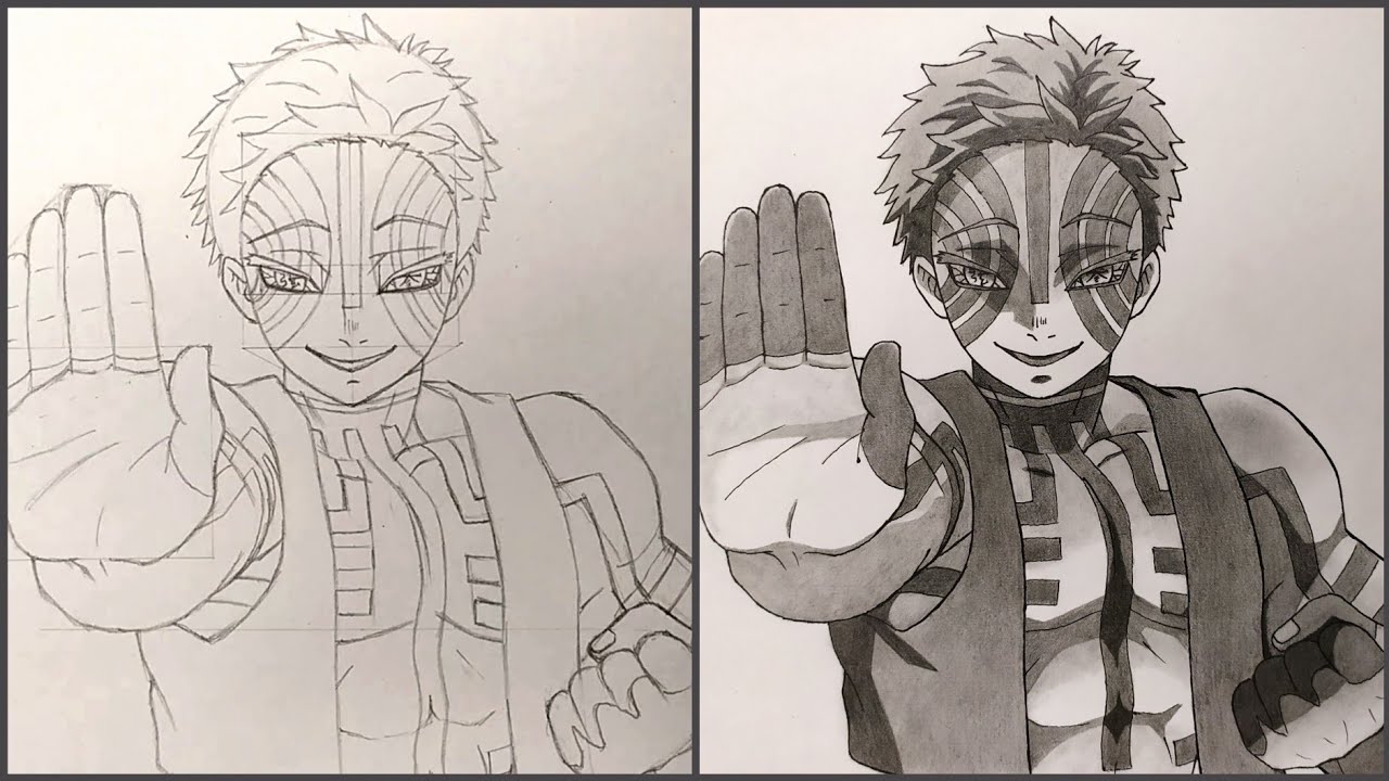 Cara Menggambar AKAZA Dari Anime Kimetsu no Yaiba (Tutorial)