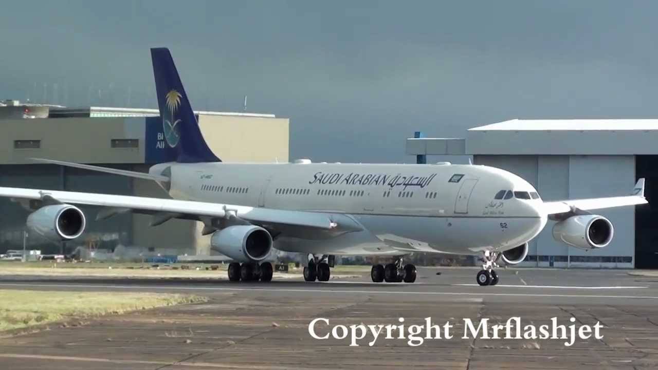 Saudia A340-200 (A340-8000) {HZ-HMS2} Departure/Takeoff at London Heathrow Airport