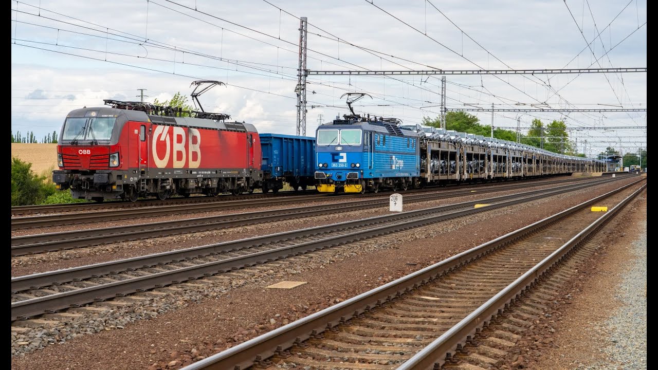 [ÖBB] Trzy austriackie Vectrony 1293 z pociagami towarowymi na czeskich Morawach