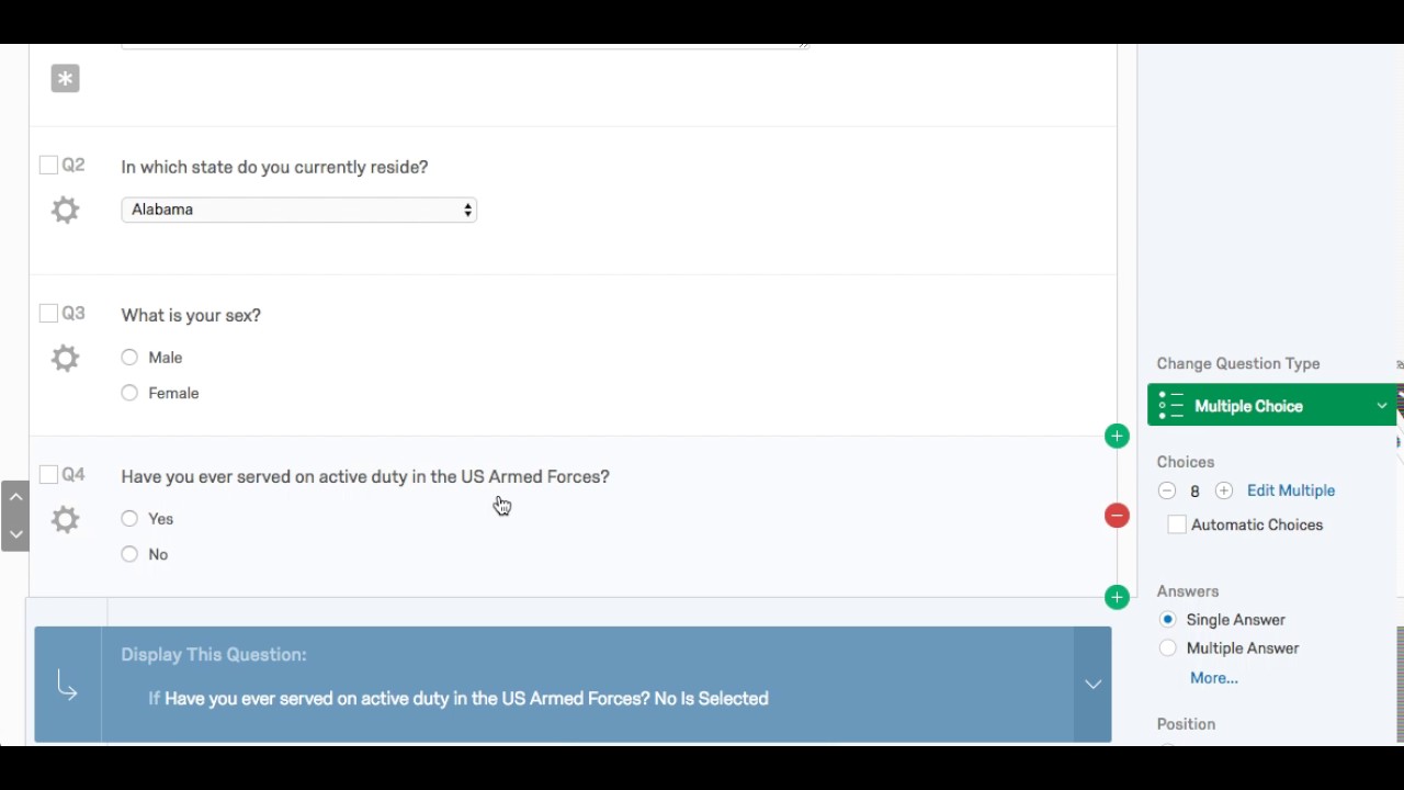 Display logic, skip logic, and branch logic