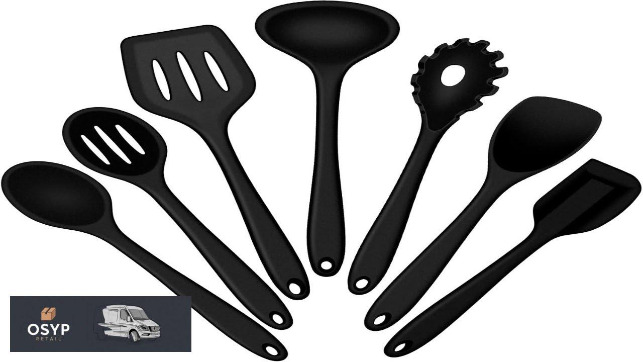E far Silicone Cooking Utensils Set 7 Piece Black Heat Resistant Kitchen Utensils Set
