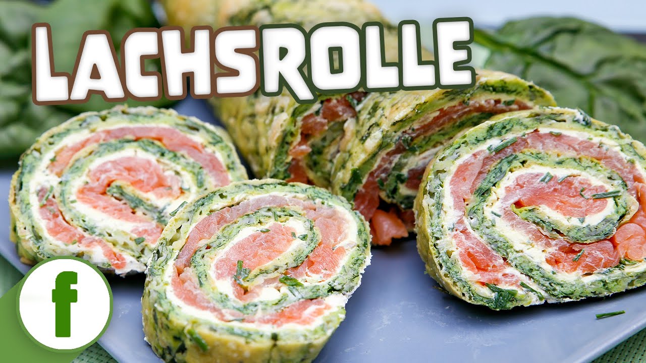 Lachsrolle aus Spinat mit Frischk&auml;se | Tolles Snack Rezept f&uuml;r die Party