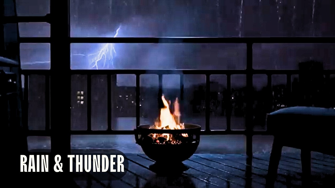 Thunder & Rain at Night ⚡🌧️ | Cozy Balcony Ambience (2 Hours)
