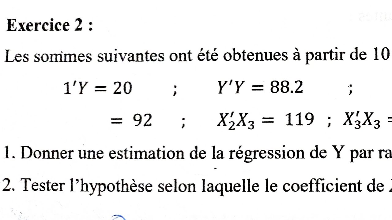 Econométrie- Regression linéaire multiple- solution de l'exercice 2