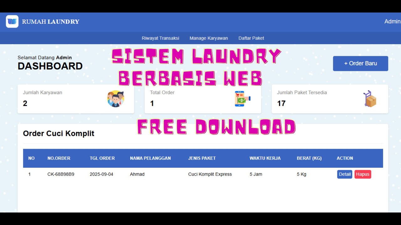 Source Code Aplikasi Laundry | Sistem Aplikasi Laundry Berbasis Web PHP Free 2025