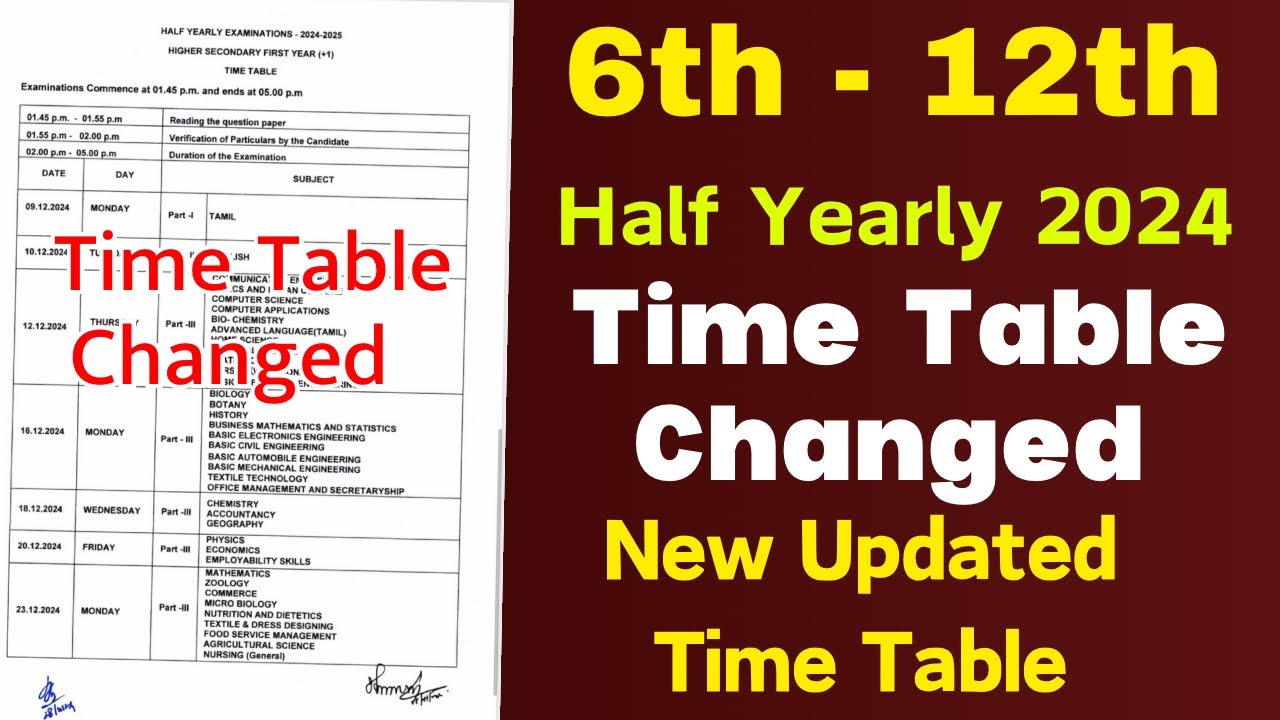 Half Yearly Exam Time Table Changed 😲 6th - 12th Std New Half Yearly Exam Time Table 2024 Updated