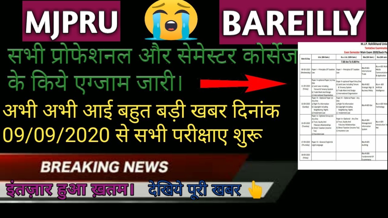 Mjpru exam update | university exam date sheet 2020 | Mjpru university bareilly sem. exam date sheet