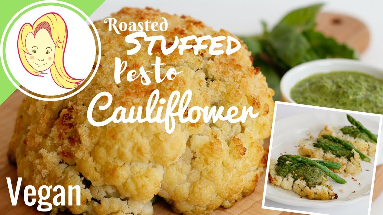 Roasted Pesto Stuffed Cauliflower (VEGAN)