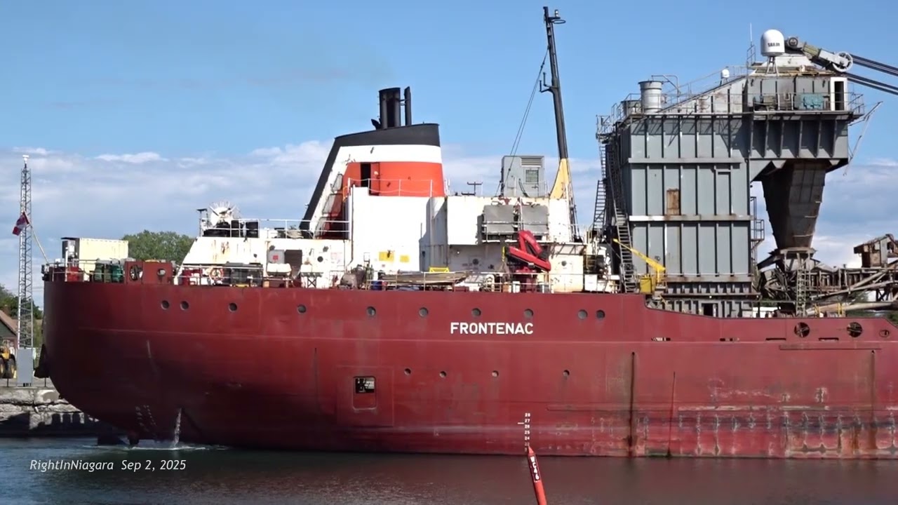 Ship FRONTENAC uses Landing Boom to lower crew; CUYAHOGA prow scrapped; Port Colborne 2025
