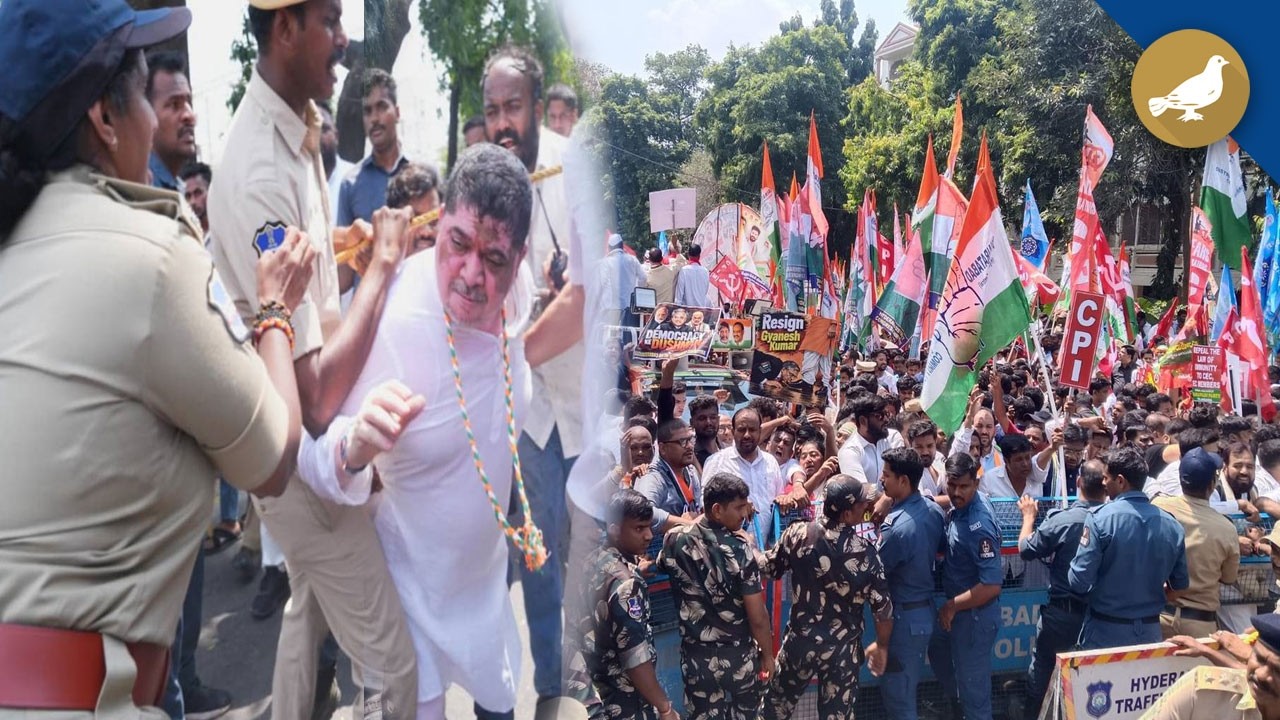 Tension during Chalo lok bhavan protest in Hyderabad by Congress party