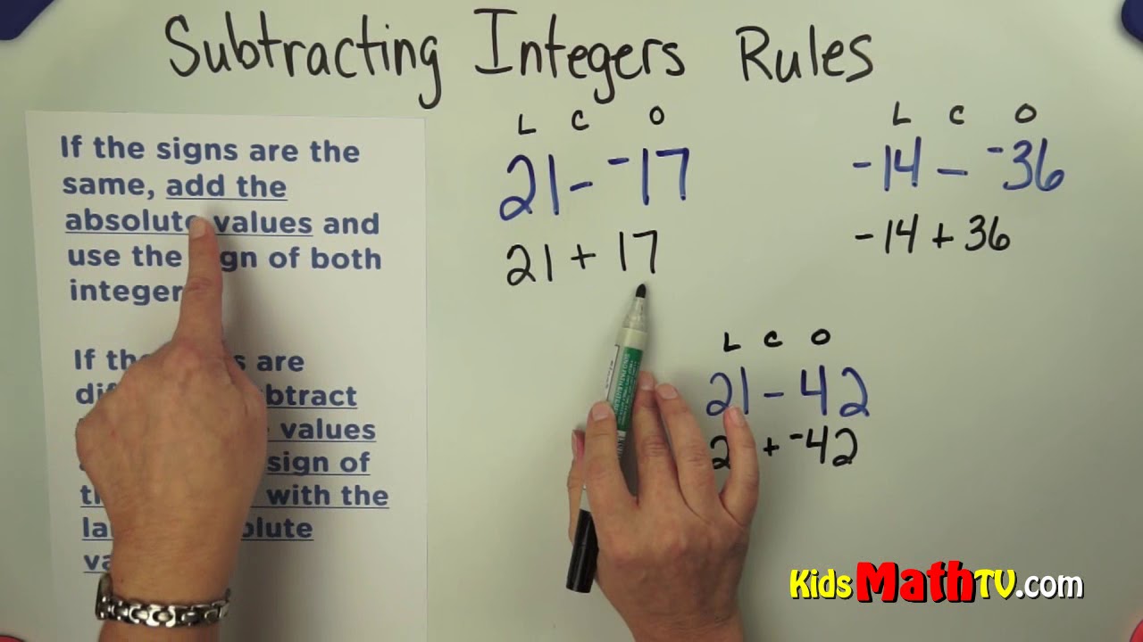Rules for subtracting integers 7th grade tutorials