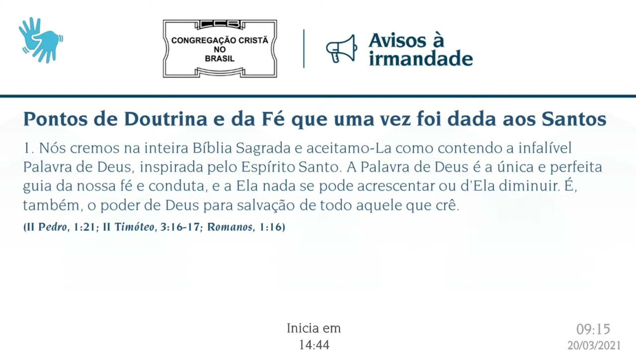 Santo Culto a Deus (Libras) - 21/03/2021 10:00 - Marcos 4:35