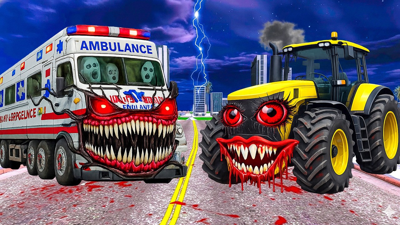 Ambulance Train Vs Tractor in Indian Bikes Driving 3d