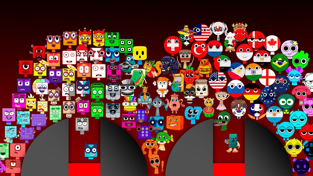 ALL 125 Sprunki VS Italian Brainrot VS Countryballs VS Numberblocks Marble Race in Algodoo