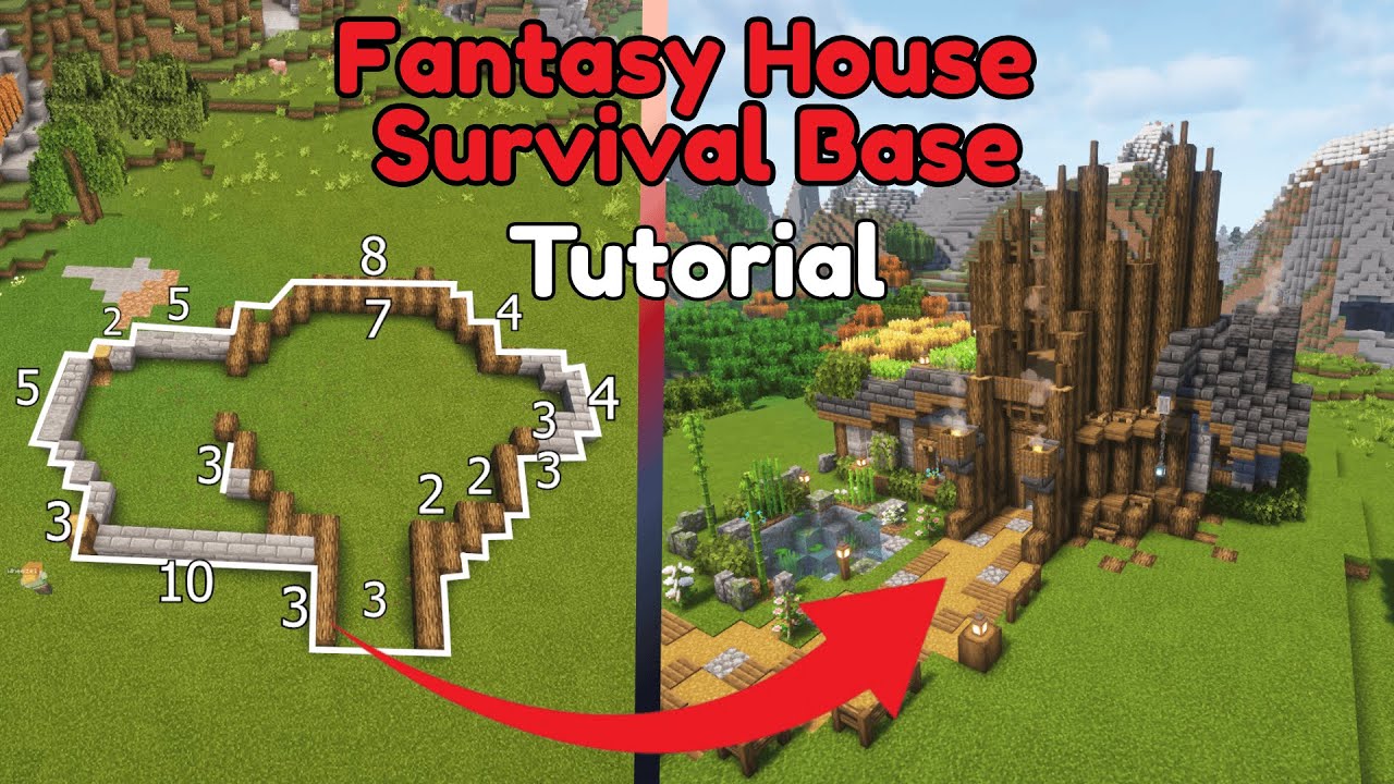 Minecraft Fantasy Tree Log House Tutorial | Full Interior & Farm