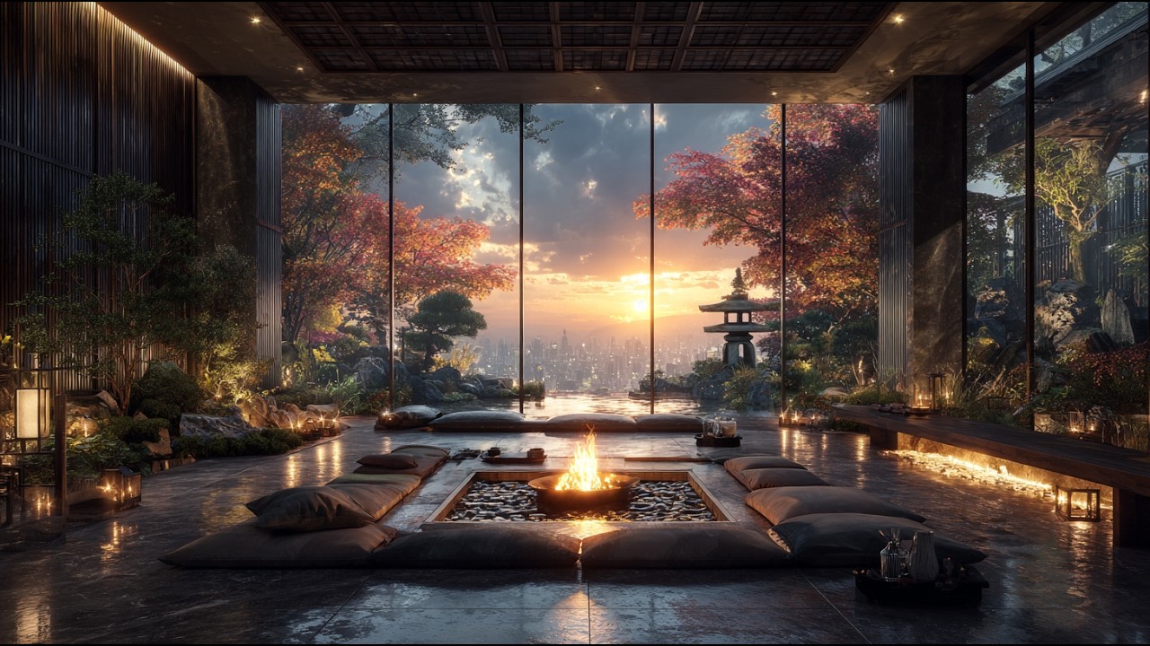 Snowy Night in a Samurai House: Traditional Japanese Fireplace & Ambient Music for Work