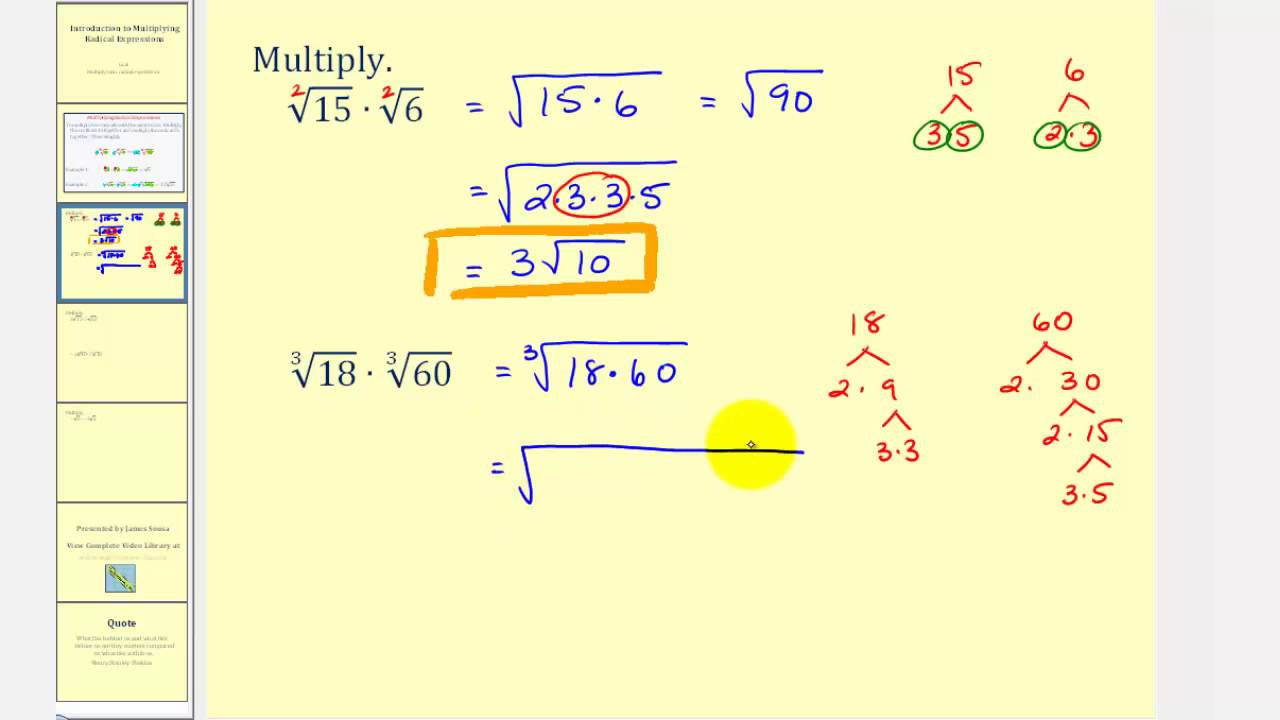 Introduction to Multiplying Radicals