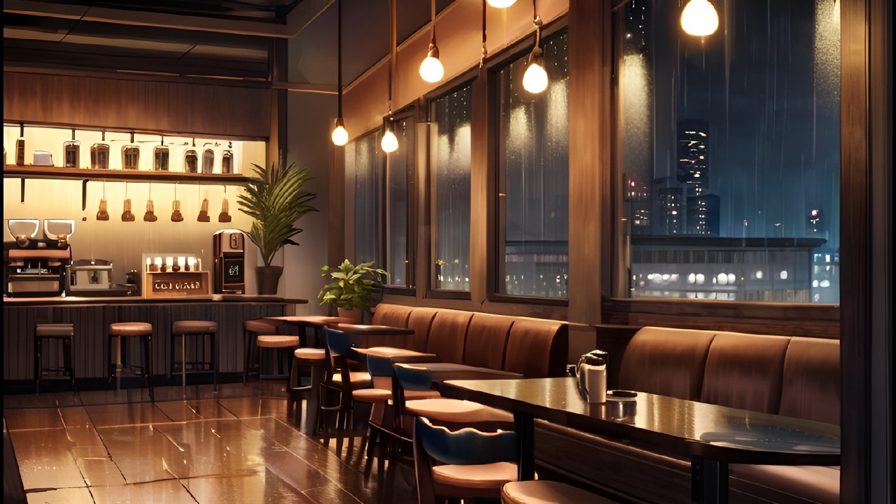 Rainy Night Cafe Ambience ☕ Relaxing Rain Sounds for Sleep, Study & Focus (1 Hour)