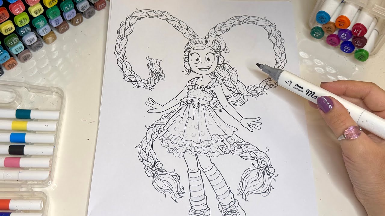 How to color LILY LOVE BRAIDS from Poppy Playtime | ASMR Coloring Tutorial 💜