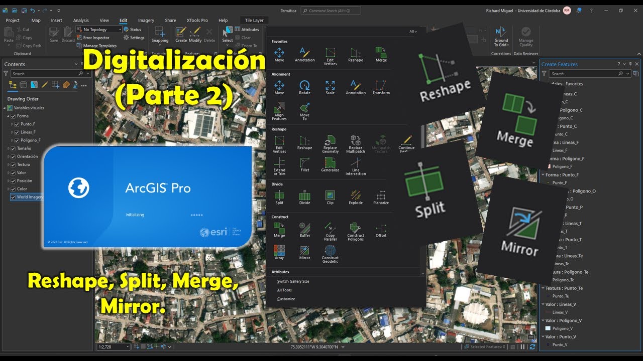 2. Aprende a digitalizar en Arcgis Pro - Reshape, Split, Merge, Mirror