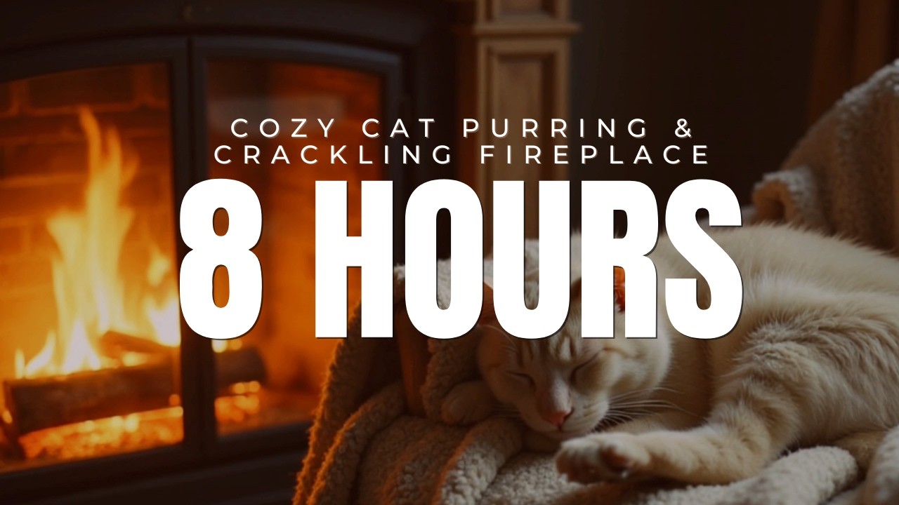 8 Hours Cozy Cat Purring & Crackling Fireplace 🔥 Deep Sleep Ambience | Sleep Cottage